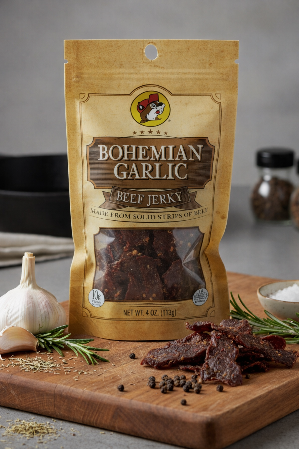 Buc-ee's Bohemian Garlic Beef Jerky bag